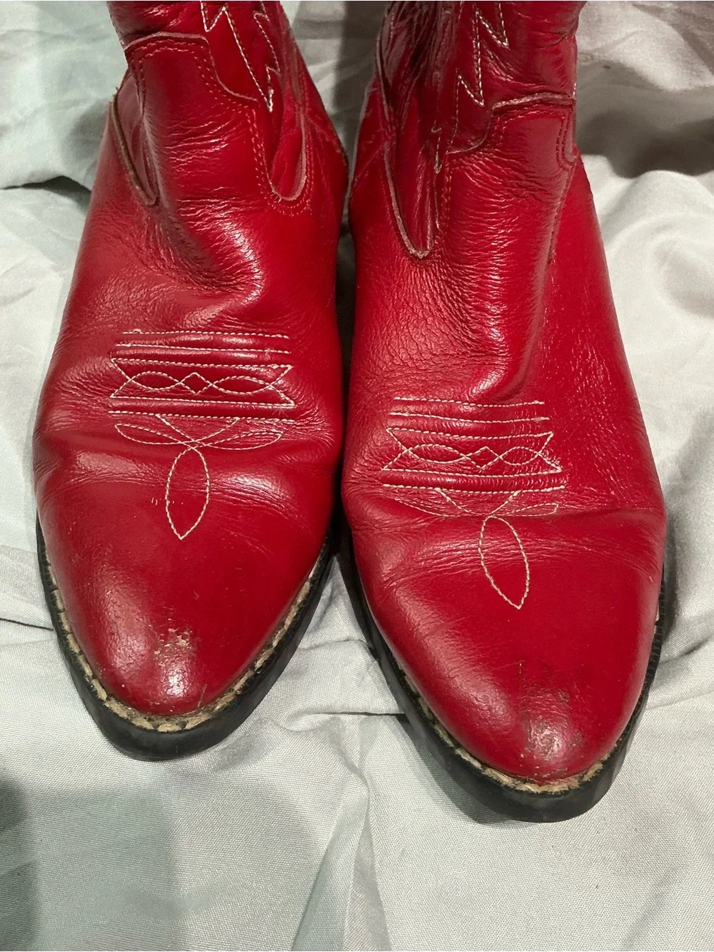 Old West Kids Red Leather Cowgirl Boots Pointed J-Toe Size Youth 3